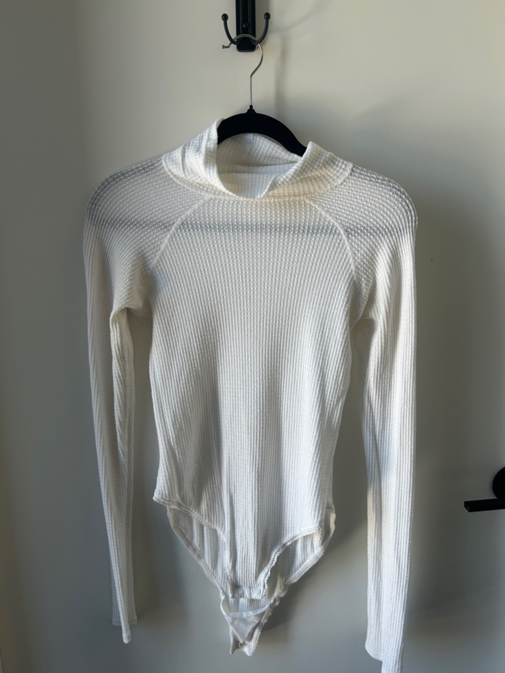 Free People White Ribbed Cowl-Neck Bodysuit